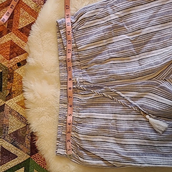 Ellen Tracy Blue & White Stripe Linen Blend Lightweight Summer Wide Leg Pants - Picture 12 of 13